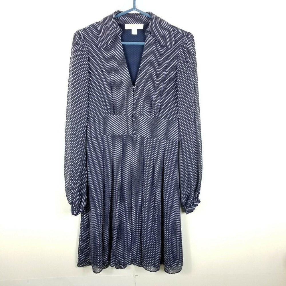 Michael Kors Polka Dot Navy White Flared Dress